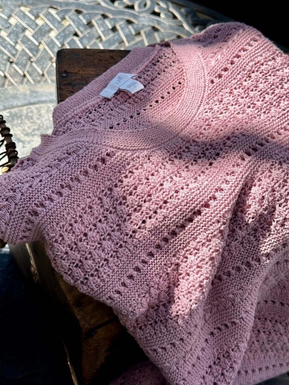 J Jill Dusty Rose Pointelle Open Knit Sweater Size S Cotton Blend